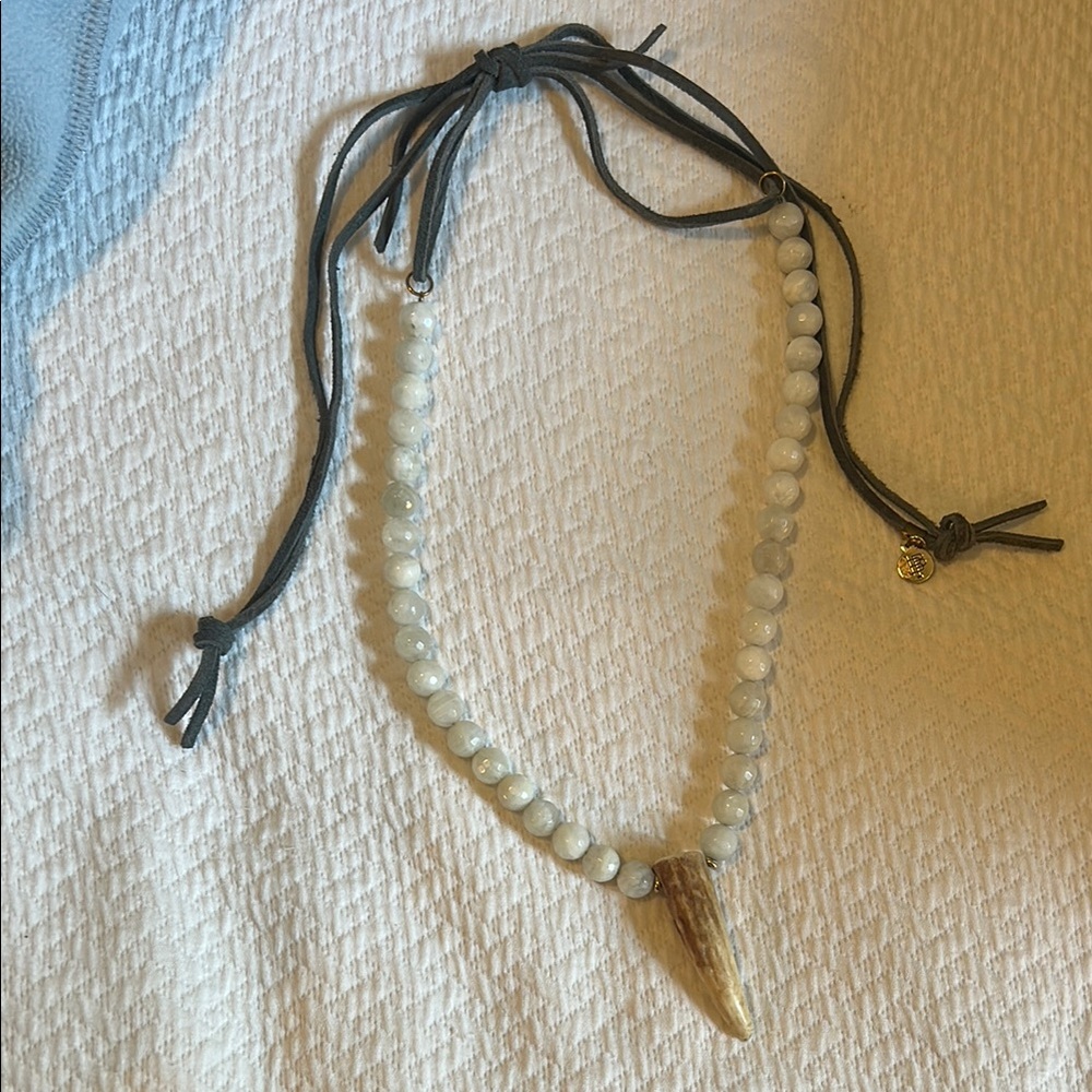 Elegant Beaded Necklace with Horn Pendant